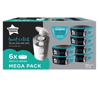 Sangenic Tommee Tippee 6pk Nappy Bin Disposal Refill Cassettes