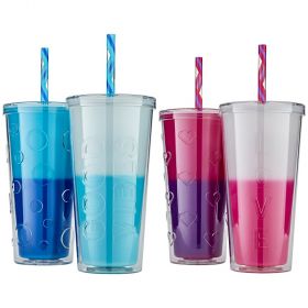 Double Wall Colour Changing Tumblers 2pk With Straw