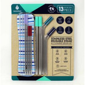 Manna Stainless Steel Reusable Straw & Cleaning Brush Set 13 Pieces