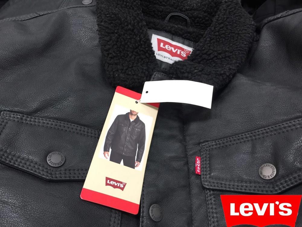 Levi's Faux Leather Trucker Jacket - Men's - Black W Chambray Lining S
