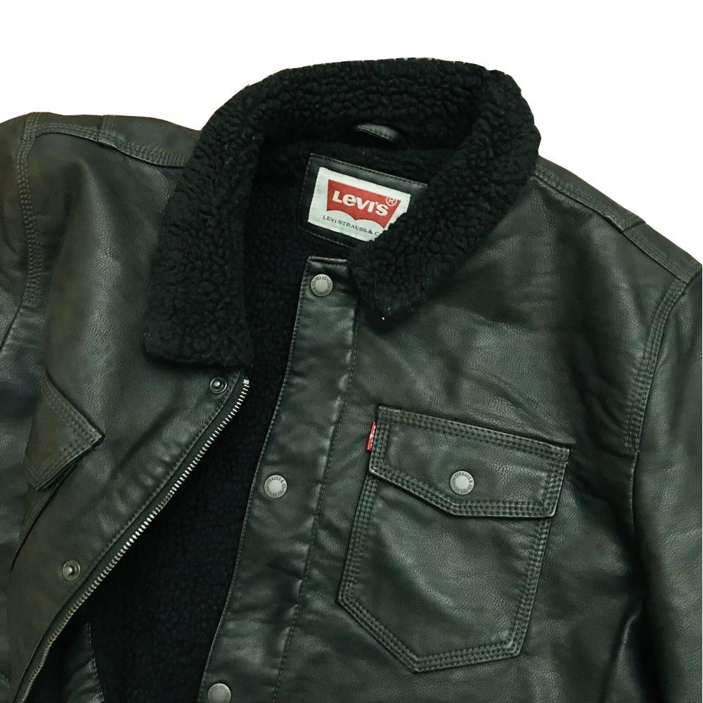 Levi's Men's Faux-Leather Trucker Jacket with Sherpa Lining