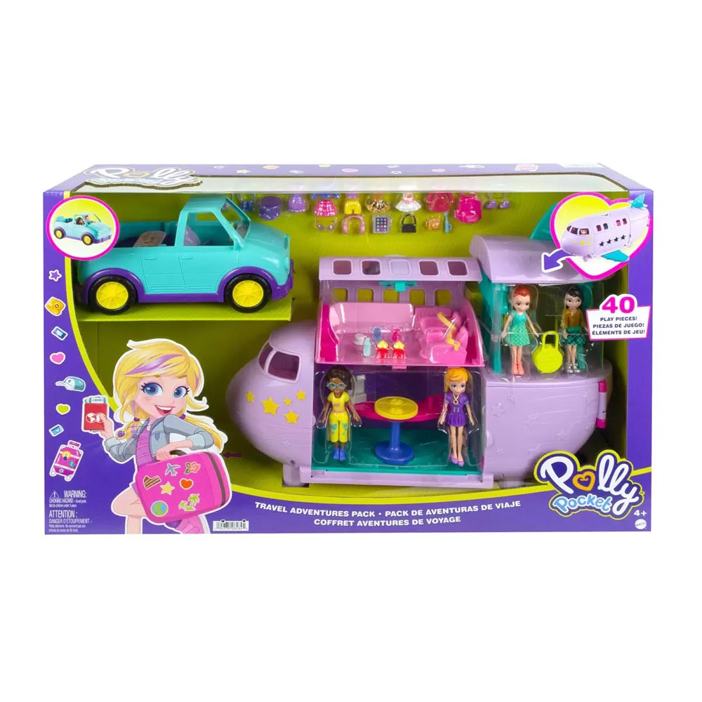  Polly Pocket Dolls, Playset and Travel Toys, 4 Dolls, 1  Vehicle, 25+ Accessories, Resort Roll Away : Toys & Games
